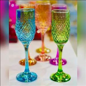 لیوان شیشه ای پایه دار رنگی بسته 6 عددی لیوان رنگی شیشه ای لیوان پایه دار طرح تورین آرت