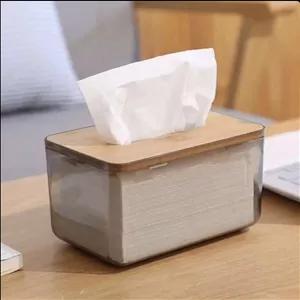 جا دستمال کاغذهای اکرولیک دودی با درب بامبو وارداتی