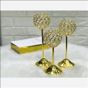 جاشمعی نگینی 3عددی طلایی شمعدان نگینی طلایی سه تایی جا شمعی 3عددی نگین دار