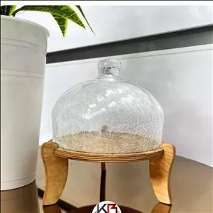 کاپ کیک آبگز پایه چوبی قطر 26 کیک خوری شیشه آبگز پایه چوبی کیک خوری پایه دار 