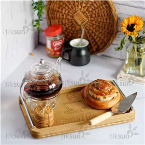 سینی چوبی تکست دوبل دسته فلزی سینی چوبی دسته دار سینی پذیرایی چوبی کافه