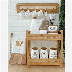 استند دو طبقه چوبی بامبو مدل حصیری