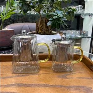 قوری پیرکس راه راه  درشت دسته عسلی