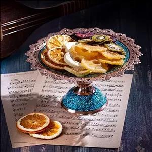 شیرینی خوری فیروزه کوبی نیشابور 22 قلم زنی شده و شبکه بری دستی صنایع دستی سایروس 