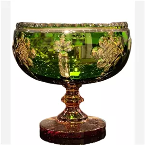کاسه گرد تک پایه سبز عسلی فیونا تمام کریستال