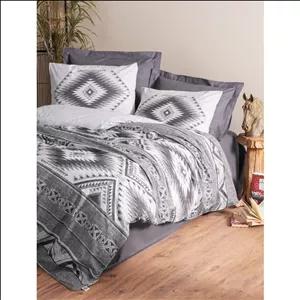 ست ملحفه کاتن باکس مدل Ethnic Delos Antrasit دو نفره 4 تکه