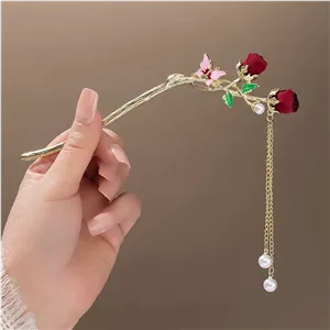گیره مو کانزاشی گل رز پارچه ای آویز دار رنگ ثابت وارداتی