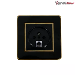 پریز تلفن دو منظوره جهان الکتریک مدل ویترا با قاب مشکی طلا