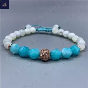 دستبند زنانه سنگ جید و صدف اصل ، سنگی دست ساز  Ocean Whisper