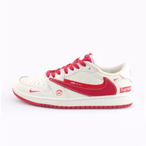 کفش کتانی نایکی ایر جردن 1 مدل Air Jordan 1 Low Supreme x Travis Scott Custom Red White