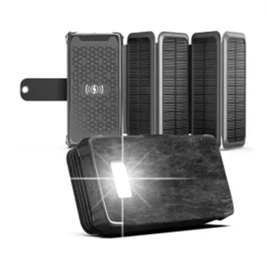 پاوربانک خورشیدی تاشو ایشاین مدل ESHINE ES-B03 ظرفیت 20000mAh چرمی با وایرلس 5W
