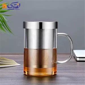 لیوان دمنوش پیرکس با تفاله گیر استیل 500 میلی لیتر وارداتی