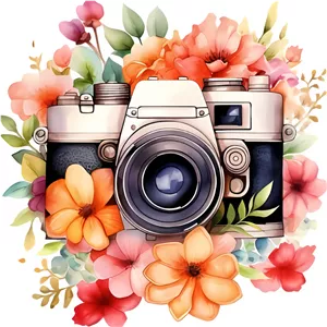 استیکر حرارتی لباس مدل دوربین و گلها 