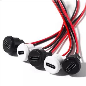 سوکت TYPE C دو پین مادگی ضد آب با سوراخ پیچ - کانکتور تایپ سی