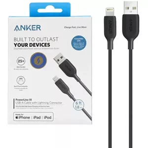 کابل شارژ 1.8 متری آیفون ANKER مدل PowerLine III A8813H11 - مشکی