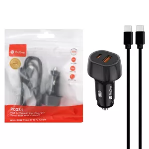 شارژر فندکی فست دو پورت ProOne مدل PCG31 48w به همراه کابل شارژ Type-C To Type-C - مشکی