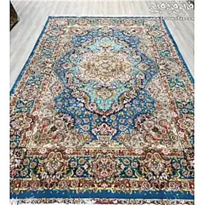 فرش دستباف 6 متری طرح سالاری آبی فیروزه‌ای تبریز