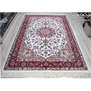 جفت فرش دستباف 6 متری طرح گلریز کرم کاشمر