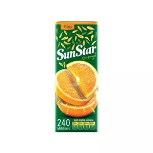 آبمیوه نکتار پالپ‌دار پرتقال سان استار پاکتی 240ml باکس 36 عددی