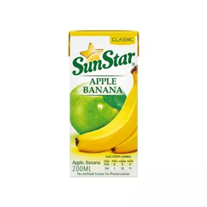 آبمیوه پاکتی سیب موز سان استار 200ml باکس 36 عددی
