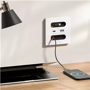 پریز هوشمند دیواری جبرا با کابل جمع‌شونده | شارژر توکار PD 20W با USB و Type-C و کابل لایتنینگ