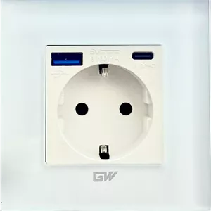 گلدور پریز usb دار با جنس رویه -شیشه رنگ سفید