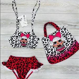 مایو سه تیکه zara شامل کیف ، بالا تنه، پایین تنه دخترانه ترک طرح LOL از 3 تا 10 سال