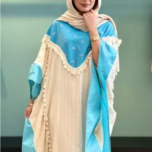 مانتو کفتان جلو تافته آبی آسمانی پاین