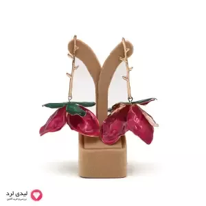 گوشواره آویز گل سه‌بعدی سرخابی
