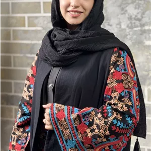 مانتو لینن بخارادوزی مشکی زنانه مدل تابستانه