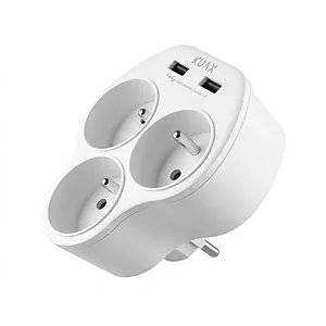 سه راهی برق دیواری KUAX مدل WW09-E3b-2U دارای دو پورت USB شارژ