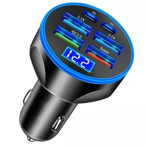 شارژر فندکی 66W شش پورت به همراه کابل دو پورت PD و  چهار پورت USB