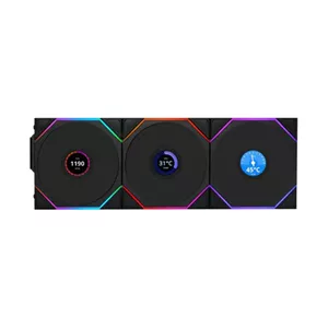 فن کیس لیان لی مدل UNI FAN TL Wireless LCD 120 Reverse Blade Black • بسته 3 عددی