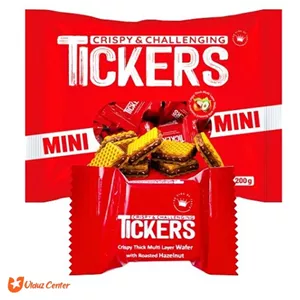 ویفر کاکائویی تیکرز با کرم فندقی و تکه های فندق 200 گرم