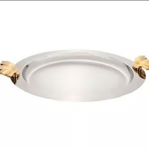 سینی دیاکو گرد دسته طلایی رویال  کف گلدار کد 374sg