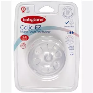 سرشیشه کولیک ایز 3 تا 6 ماه بی بی لند کد 208 Baby Land Colic EZ Nipple Touch Technology Code 208