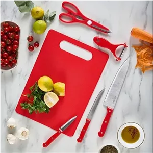 سرویس چاقو با تخته برش 6 پارچه کاراجا مدل Sharp قرمز