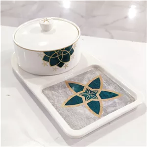 کاسه ۶ عددی آنجلا آبی گل طلایی MK121/122