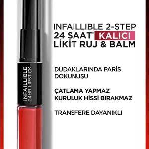 L'Oreal Paris رژ لب Infaillible مایع و بالم لب 24 ساعته 2 مرحله ای شماره 506 رنگ قرمز روشن