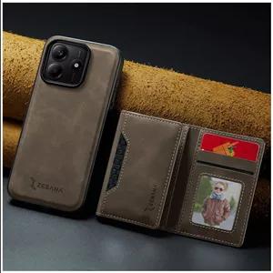 کاور و قاب چرمی کلاس 2 در 1 الیت سازگار با 4G شیائومی ردمی نوت 14 کیف پول قهوه ای تیره اورجینال Zebana