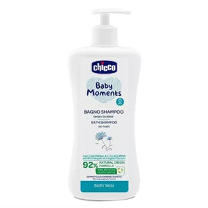 شامپو سر و بدن کودک چیکو Baby Moments حاوی ۹۲٪ مواد طبیعی با عصاره جو دوسر 500 میلی‌لیتر