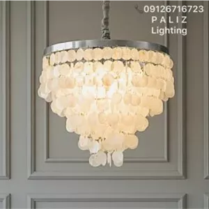 لوستر آویز پولکی (صدفی) وارداتی بدنه نقره ای