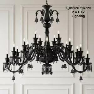 لوستر لاینر کریستالی کلاسیک باکارات شاخه قایقی مشکی