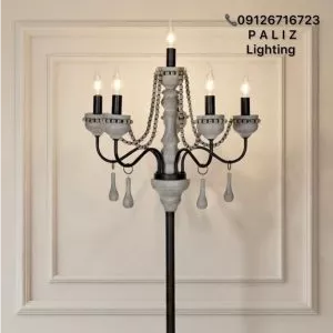 آباژور ایستاده چوبی فلزی روستیک رنگ طوسی شاخه مشکی