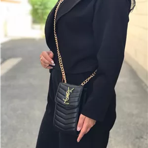 کیف موبایلی زنانه YSL مشکی زنجیردار وارداتی
