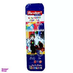 مداد رنگی 12 رنگ پارسیکار مدل فلزی کشویی
