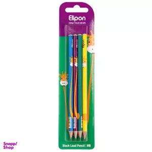 مداد مشکی الیپون (Elipone) مدل فانتزی گرد کد 8101240 بسته 4 عددی
