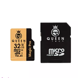 کارت حافظه MicroSD HC کویین تک (Queen Tech) مدل A1-V30-633X ظرفیت 32 گیگابایت به همراه آداپتور SD