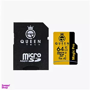 کارت حافظه MicroSD HC کویین تک (Queen Tech) مدل A2-V30-633X ظرفیت 64 گیگابایت به همراه آداپتور SD