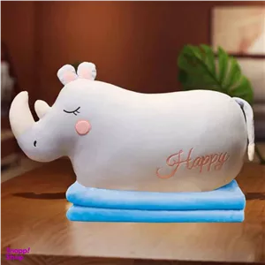 عروسک طرح کرگدن بالشتی مدل JI110 طول 60 سانتی متر به همراه پتو